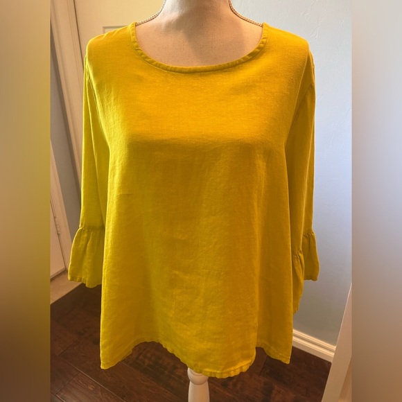 Bryn Walker Chartreuse Lagenlook High Low Hem Three-Quarter Sleeve Tunic Top XL - Picture 1 of 13